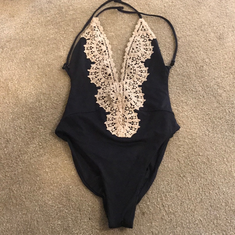 Blue life black crochet one piece